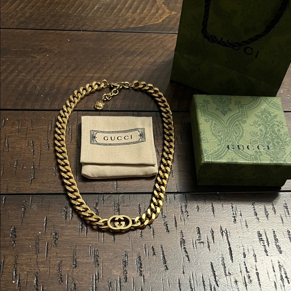 Gucci Gold-tone Double G Cuban Link Necklace